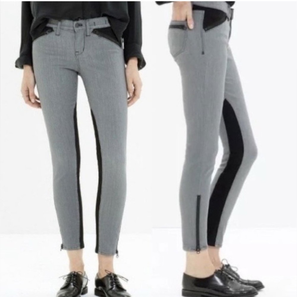 Madewell Gray Black Jeans Skinny Colorblock Zip Moto Style B0774 Size 32 NWOT
